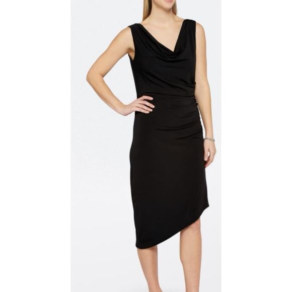 Sam Edelman Dress Size Small Drapey Slim Bodycon Midi NWT Asymmetrical Cocktail - Picture 1 of 13